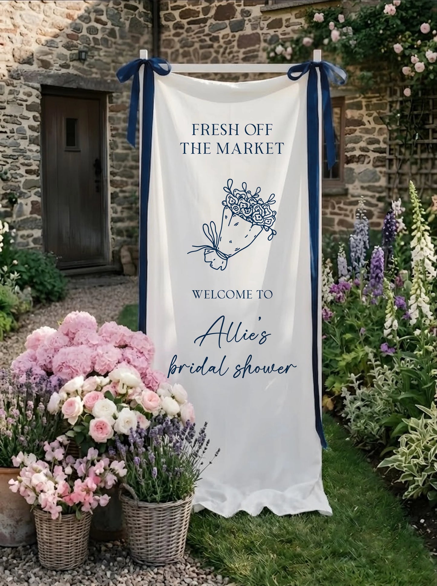 Floral Bridal Shower Banner Personalized Custom Name Fresh Off the Market Welcome Sign Decor