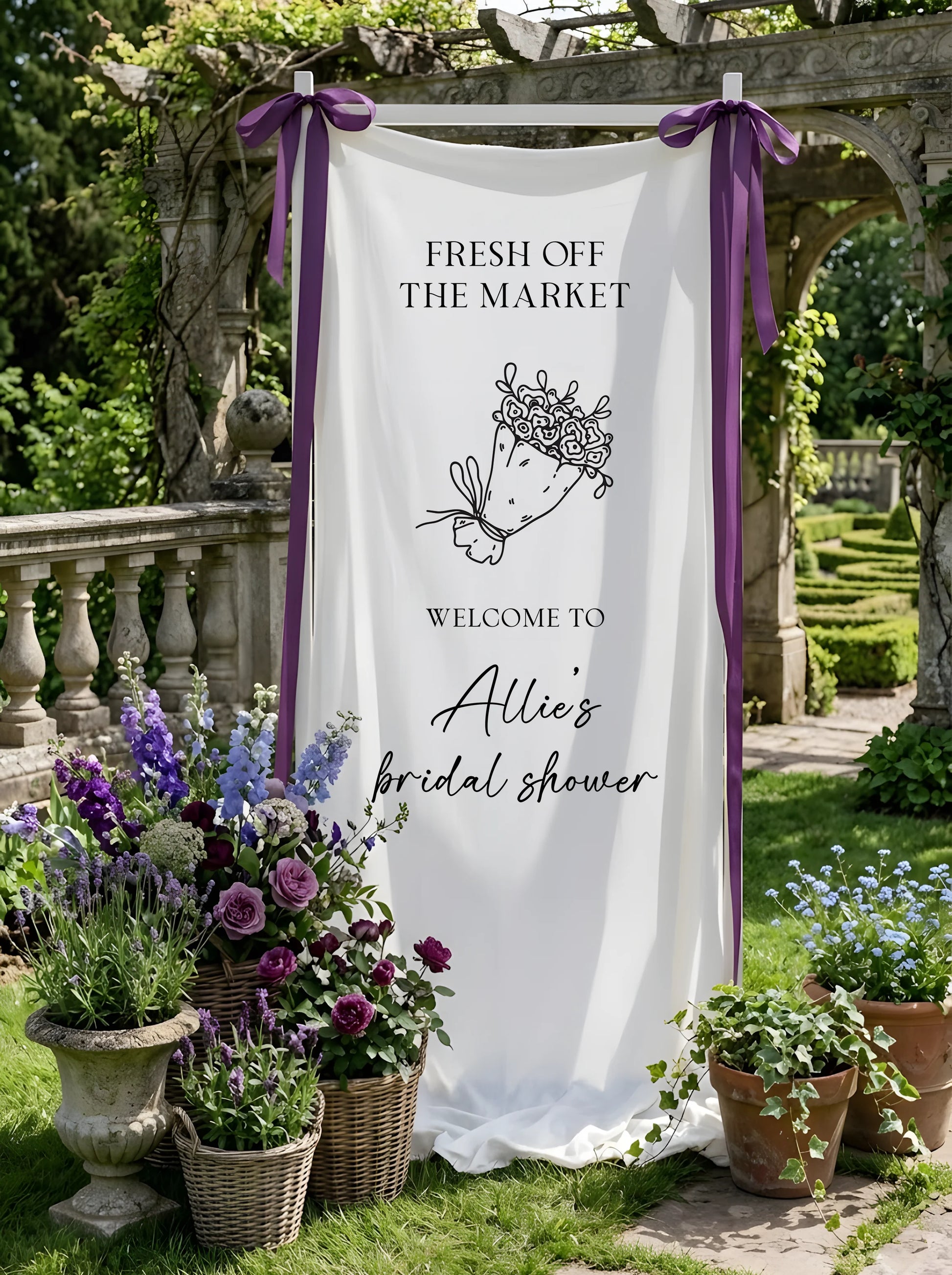Floral Bridal Shower Banner Personalized Custom Name Fresh Off the Market Welcome Sign Decor