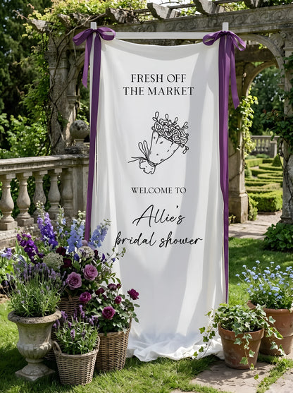 Floral Bridal Shower Banner Personalized Custom Name Fresh Off the Market Welcome Sign Decor