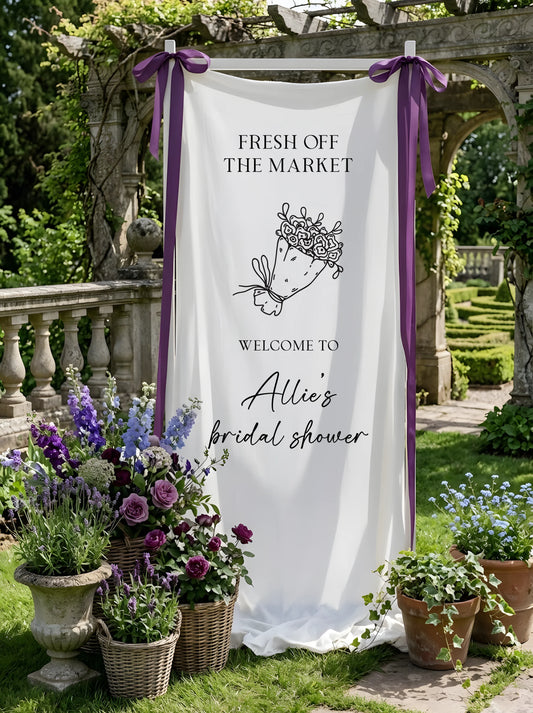Floral Bridal Shower Banner Personalized Custom Name Fresh Off the Market Welcome Sign Decor