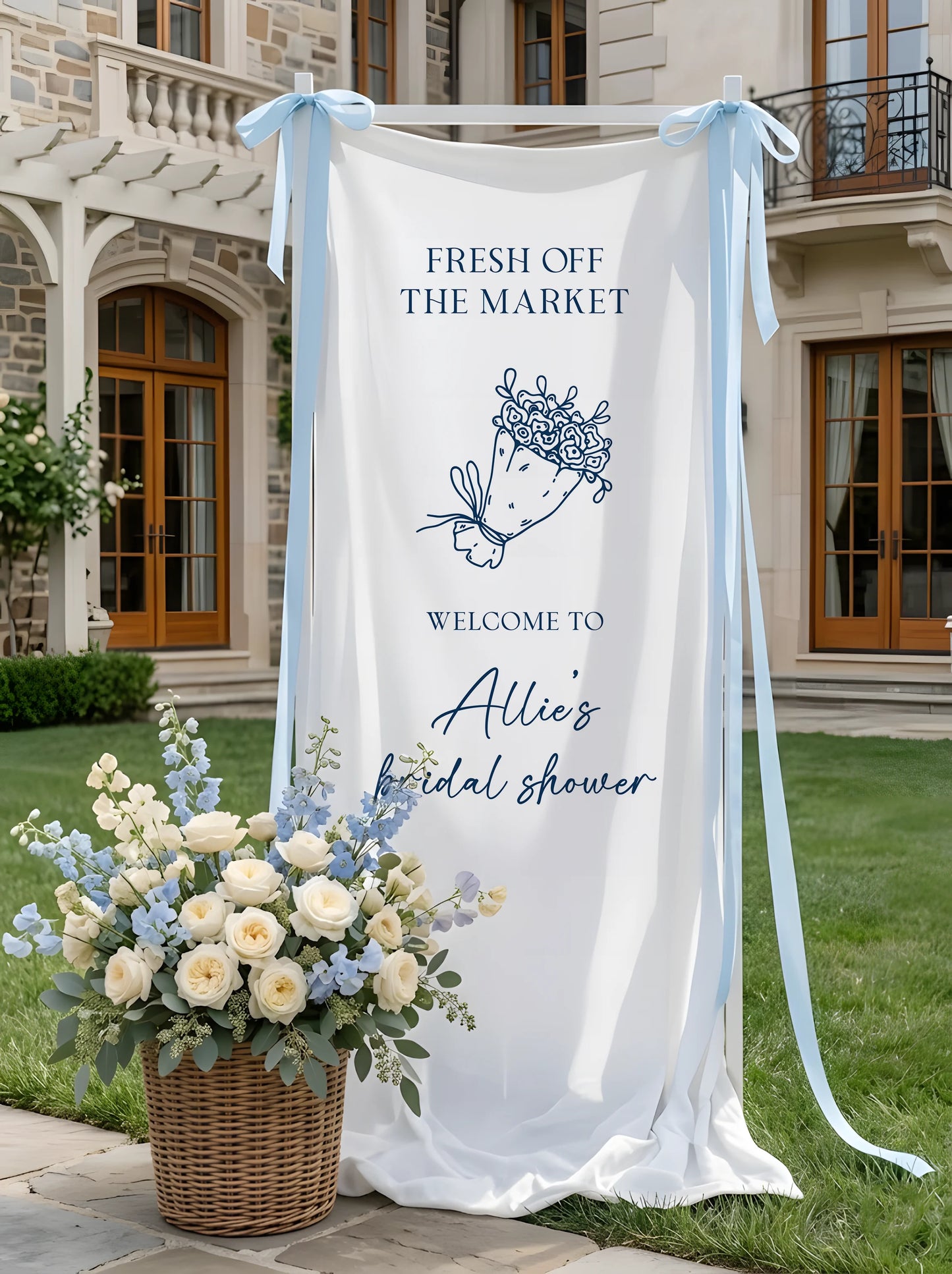 Floral Bridal Shower Banner Personalized Custom Name Fresh Off the Market Welcome Sign Decor