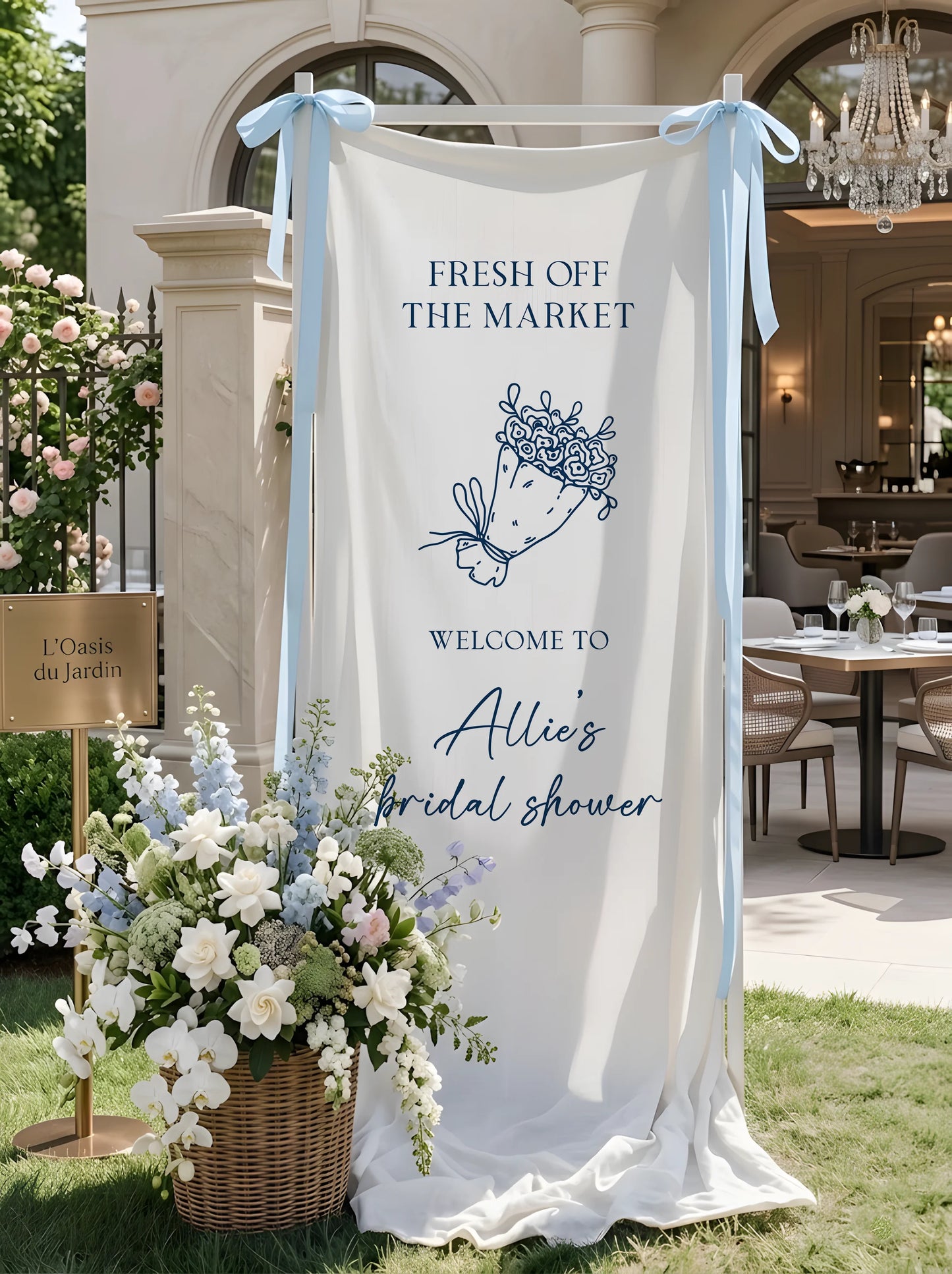 Floral Bridal Shower Banner Personalized Custom Name Fresh Off the Market Welcome Sign Decor