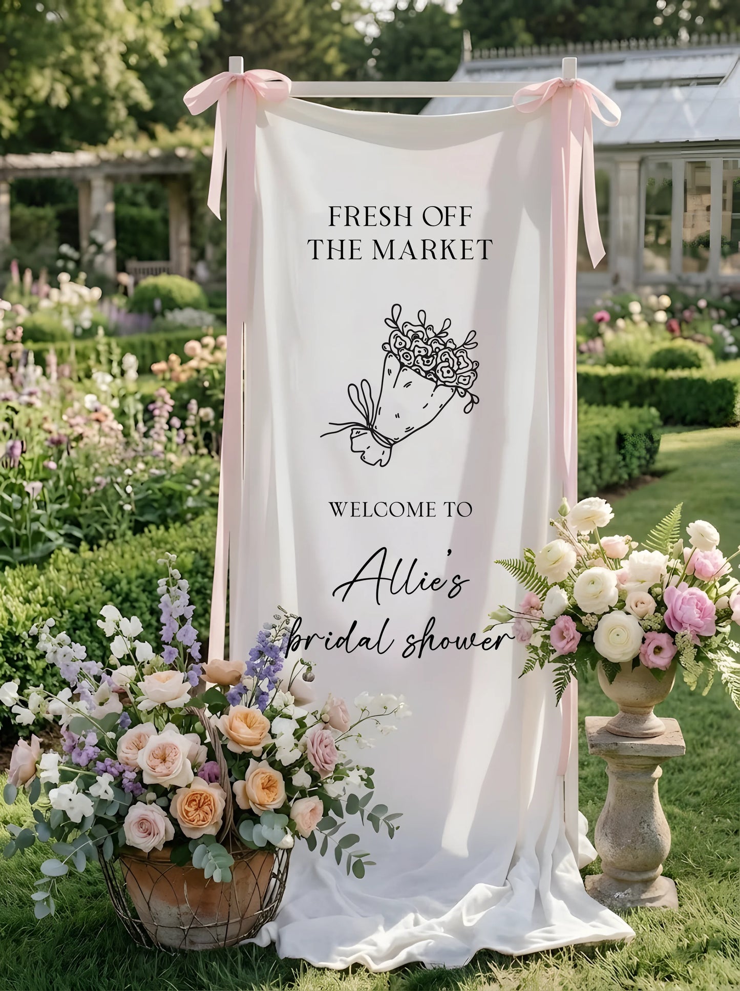 Floral Bridal Shower Banner Personalized Custom Name Fresh Off the Market Welcome Sign Decor