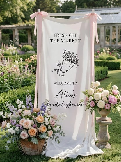 Floral Bridal Shower Banner Personalized Custom Name Fresh Off the Market Welcome Sign Decor