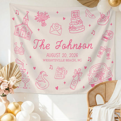 Custom Wedding Welcome Banner Personalized Wedding Backdrop Custom Name Date Wedding Ceremony Sign
