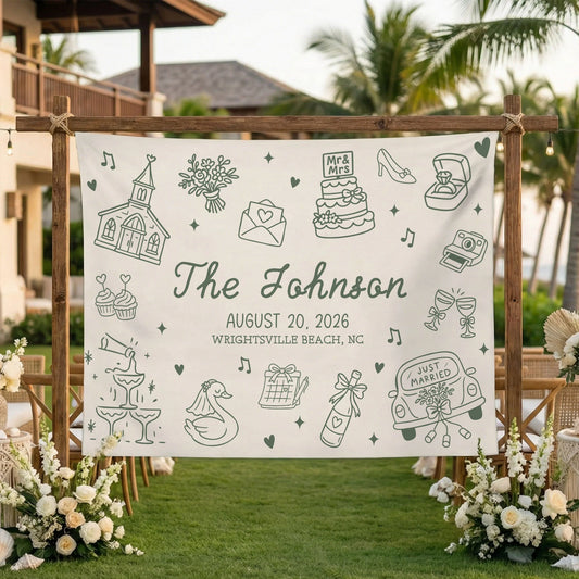 Custom Wedding Welcome Banner Personalized Wedding Backdrop Custom Name Date Wedding Ceremony Sign