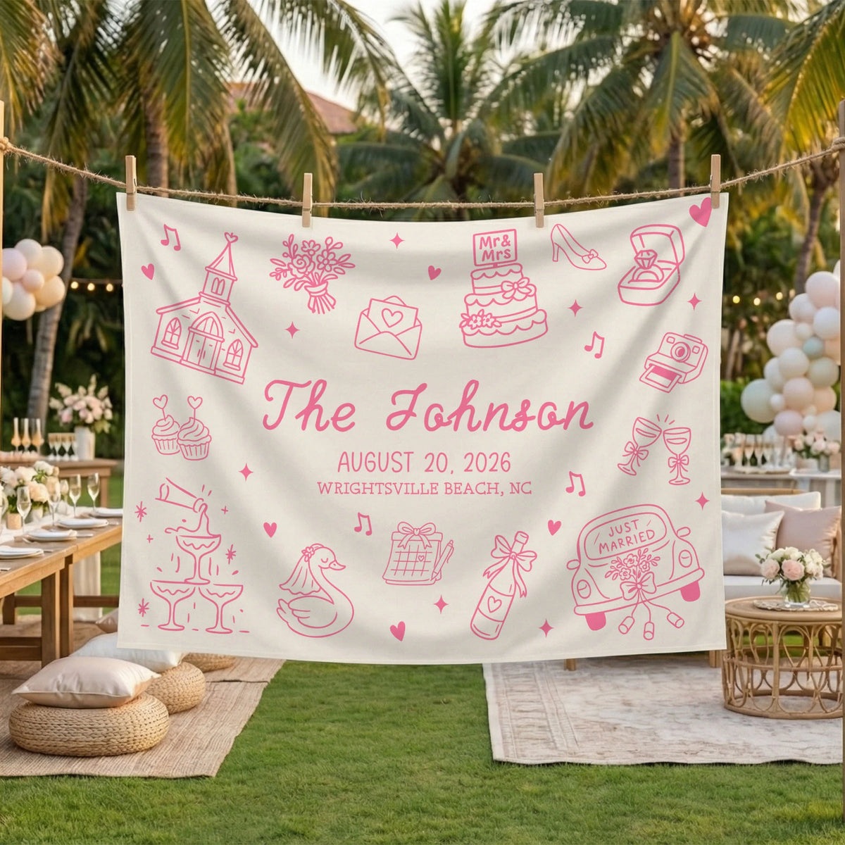 Date Backdrop Custom Wedding Backdrop Banner – Personalized Couple Name & Date ...
