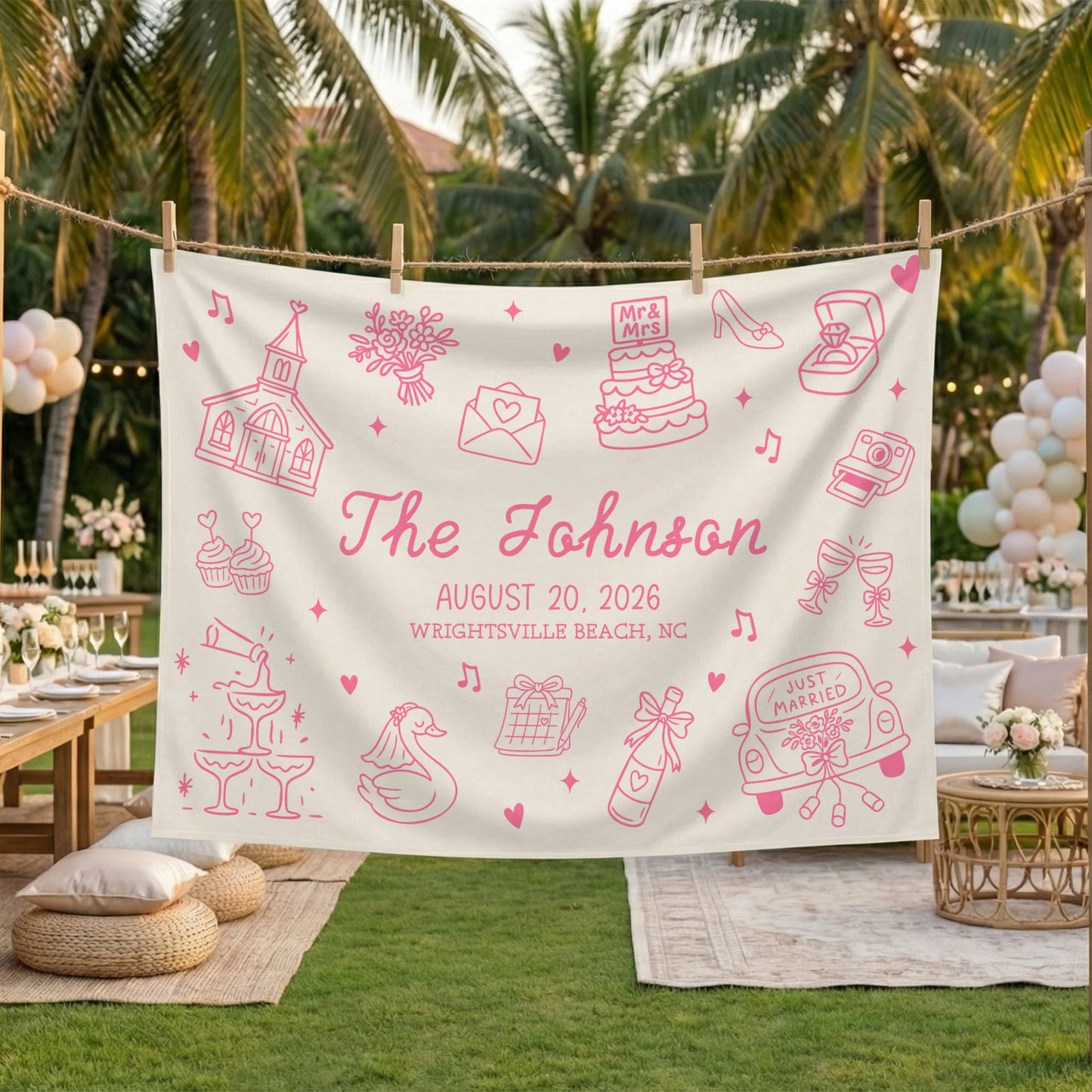 Custom Wedding Welcome Banner Personalized Wedding Backdrop Custom Name Date Wedding Ceremony Sign