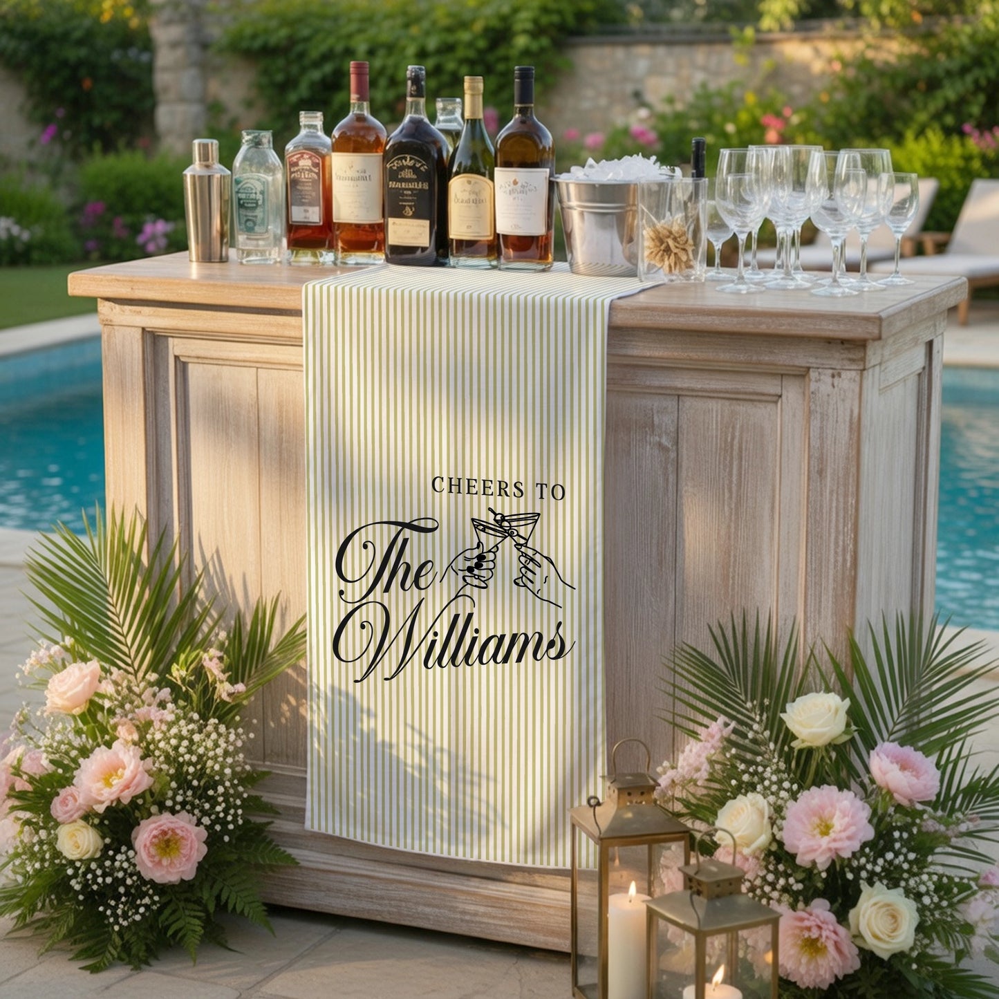 Personalized Cotton Linen Striped Wedding Bar Sign