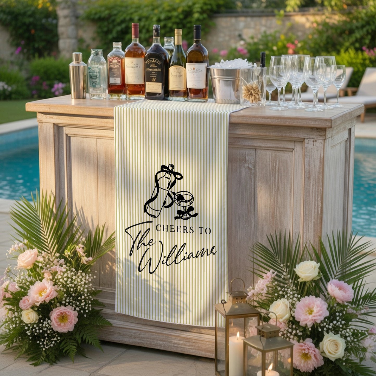 Personalized Cotton Linen Striped Wedding Bar Sign