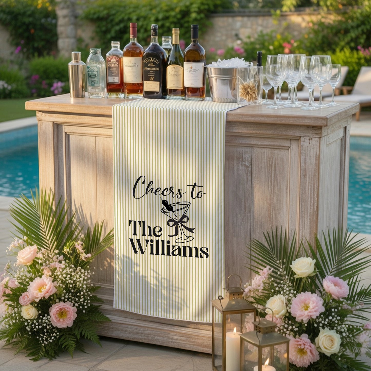 Personalized Cotton Linen Striped Wedding Bar Sign