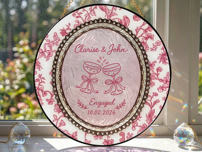 Floral Engagement Suncatcher Personalized - Champagne Toast Keepsake