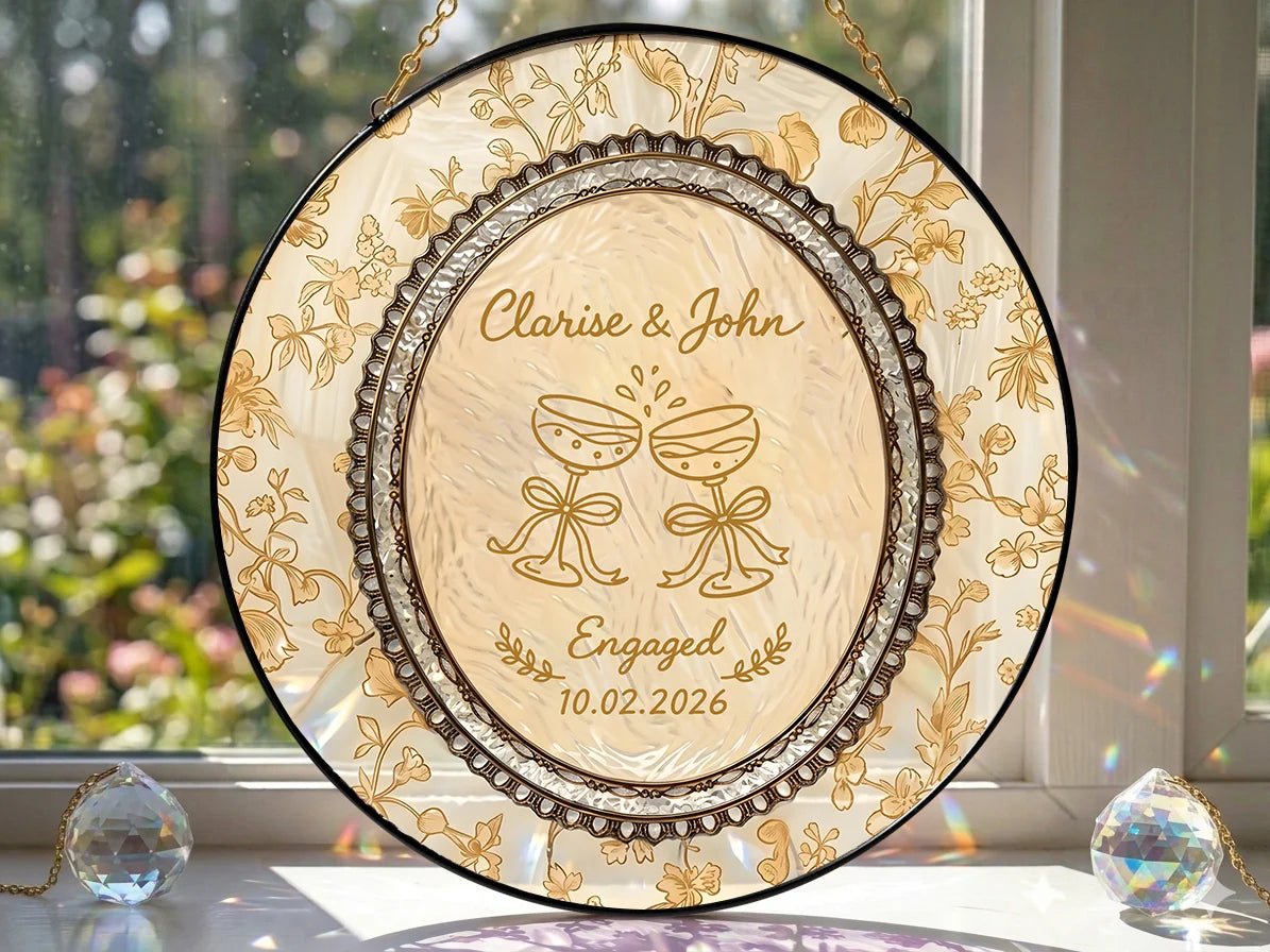 Floral Engagement Suncatcher Personalized - Champagne Toast Keepsake