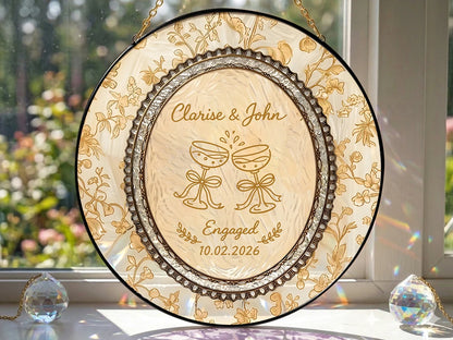 Floral Engagement Suncatcher Personalized - Champagne Toast Keepsake