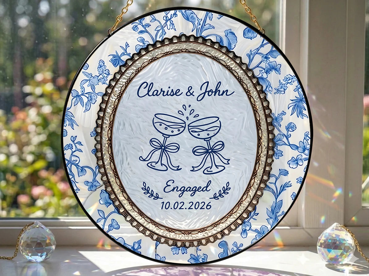 Floral Engagement Suncatcher Personalized - Champagne Toast Keepsake