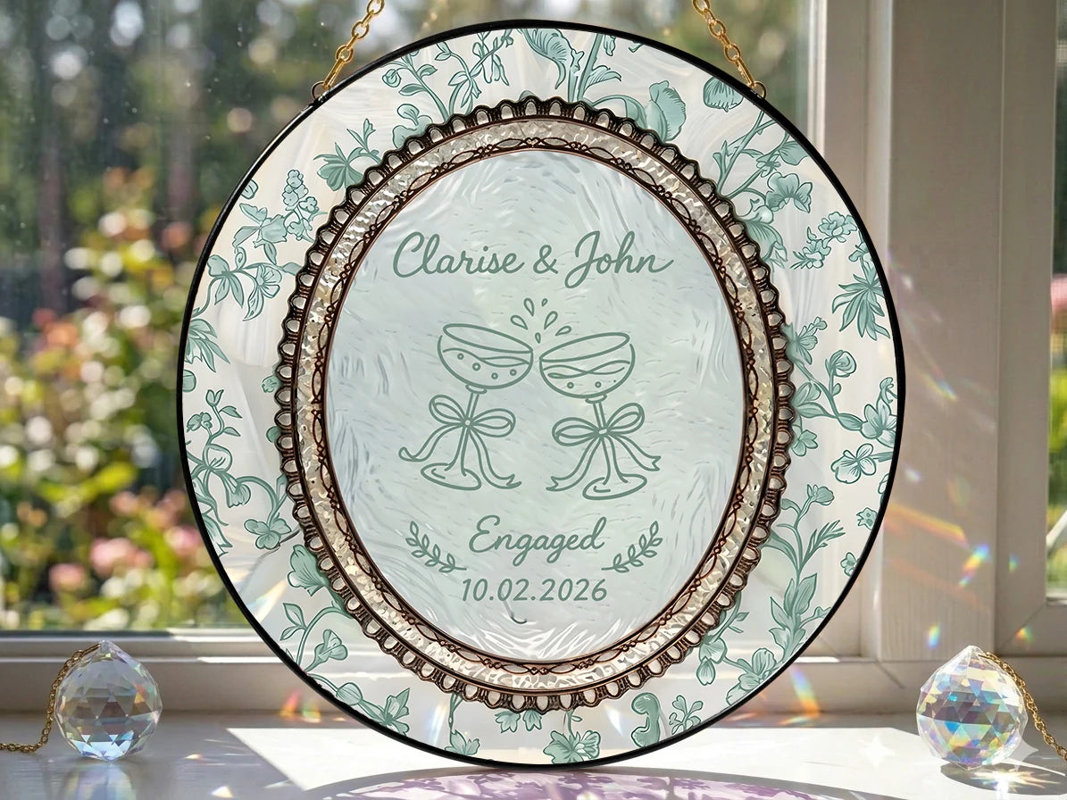 Floral Engagement Suncatcher Personalized - Champagne Toast Keepsake