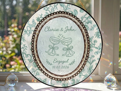 Floral Engagement Suncatcher Personalized - Champagne Toast Keepsake