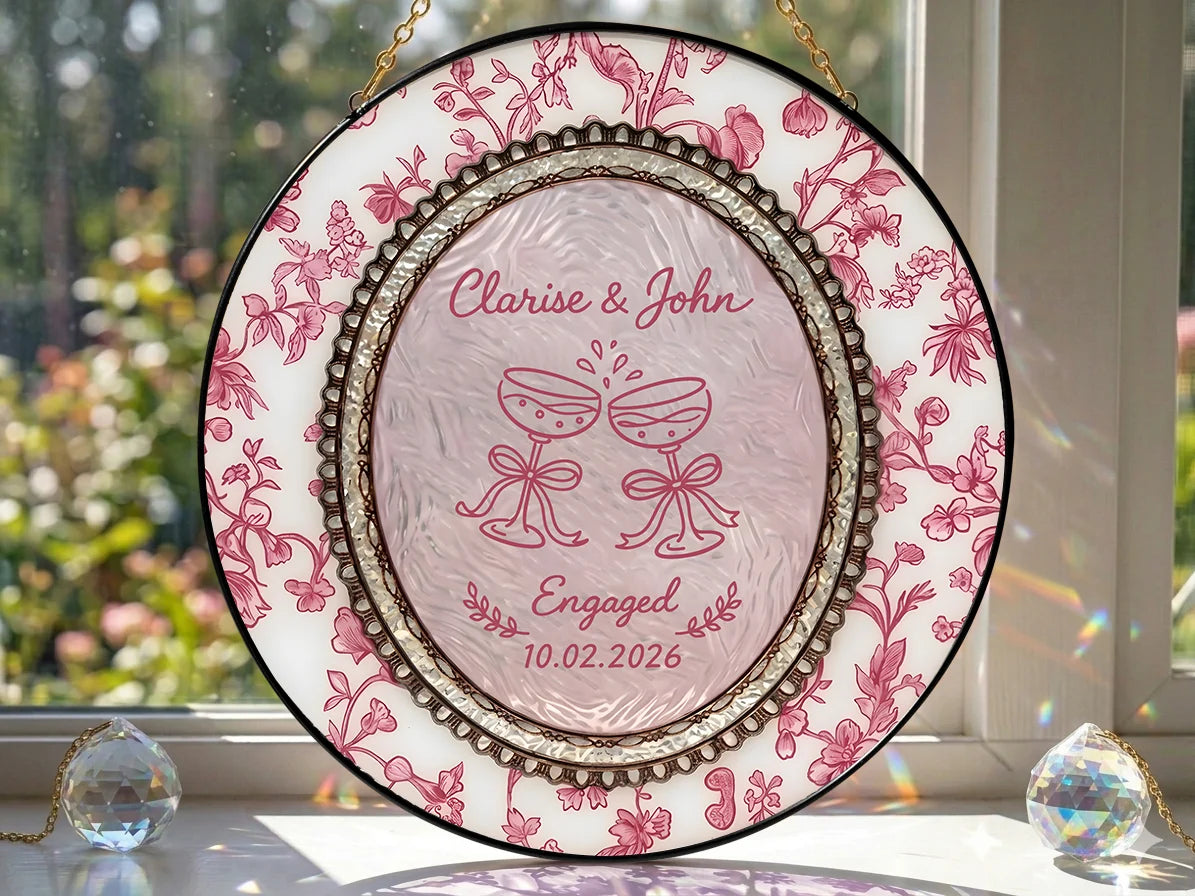 Floral Engagement Suncatcher Personalized - Champagne Toast Keepsake