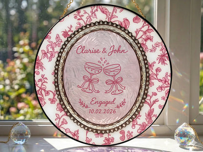 Floral Engagement Suncatcher Personalized - Champagne Toast Keepsake