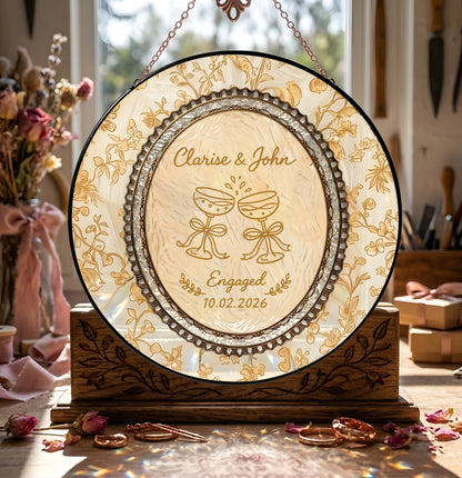 Floral Engagement Suncatcher Personalized - Champagne Toast Keepsake