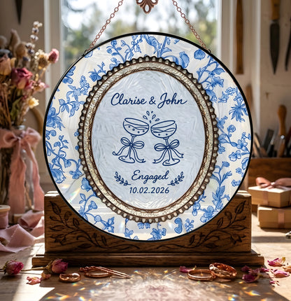 Floral Engagement Suncatcher Personalized - Champagne Toast Keepsake