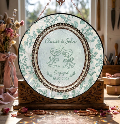 Floral Engagement Suncatcher Personalized - Champagne Toast Keepsake