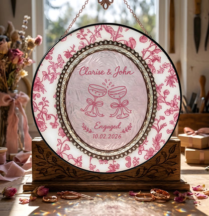 Floral Engagement Suncatcher Personalized - Champagne Toast Keepsake