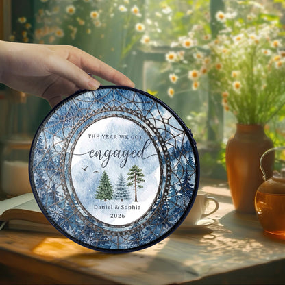 Watercolor Wedding Suncatcher Personalized - Pine Forest Engagement Year Keepsake
