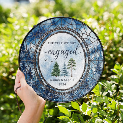 Watercolor Wedding Suncatcher Personalized - Pine Forest Engagement Year Keepsake